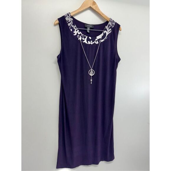 R & M Richards Shift Dress Size 14 Sleeveless Knee Length Purple‎ White - Picture 4 of 12